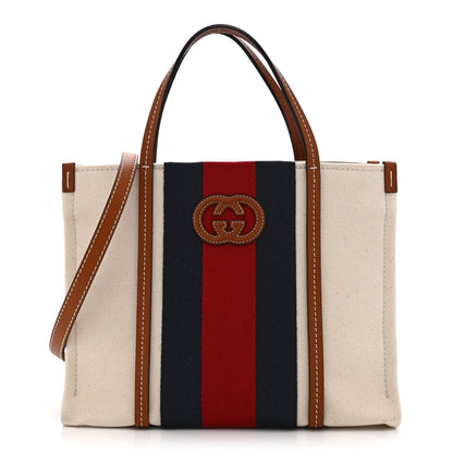 Gucci Canvas Calfskin Web Small Interlocking G Tote Bag Red Blue 1 of 11