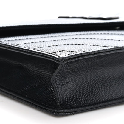 Saint Laurent Grain De Poudre Matelasse Chevron Monogram Monochrome Envelope Chain Wallet Black 8 of 9