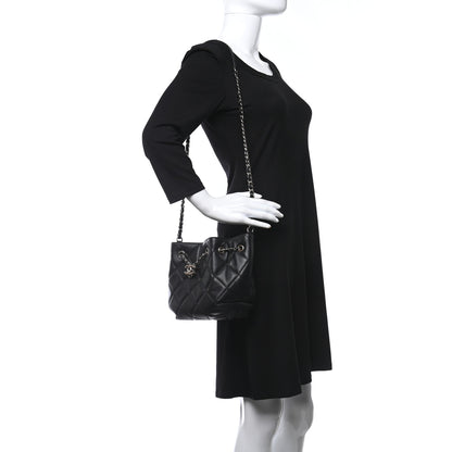 Chanel Lambskin Quilted CC Dweller Drawstring Bucket Bag Black 2 of 9
