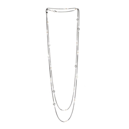 David Yurman Sterling Silver 14K Yellow Gold Pearl Logo Station Necklace 62" 4 of 8