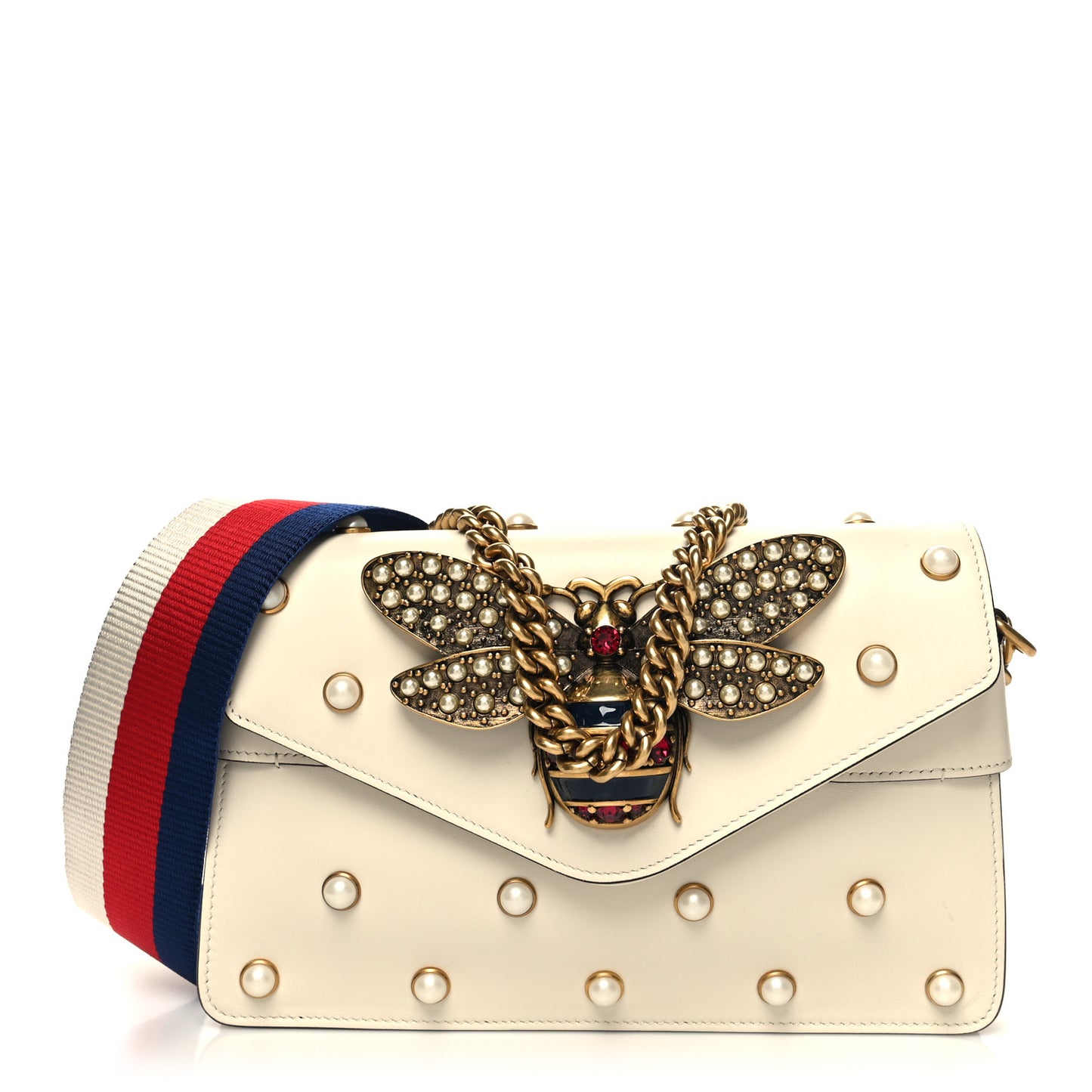Nappa Pearl Studded Mini Queen Margaret Broadway Shoulder Bag Mystic White