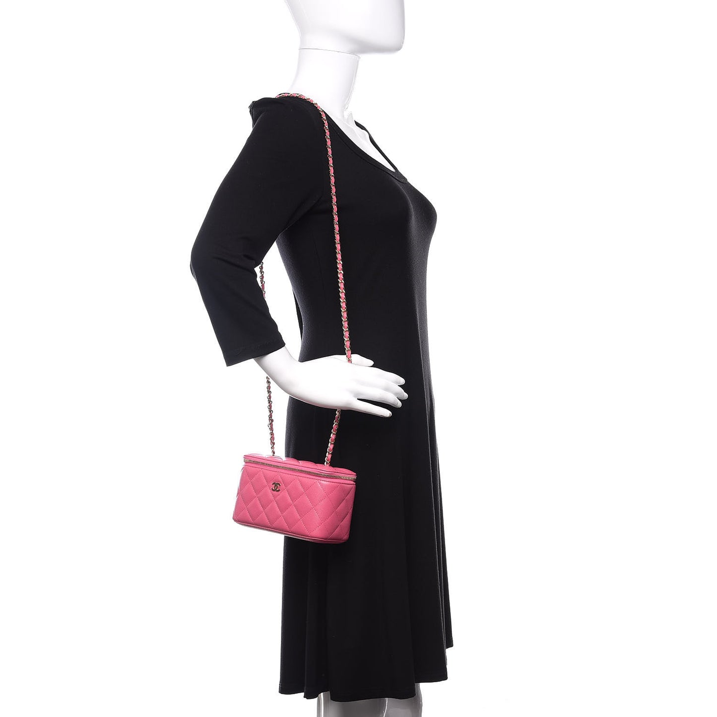 Caviar Quilted Small Vanity Case With Chain Pink