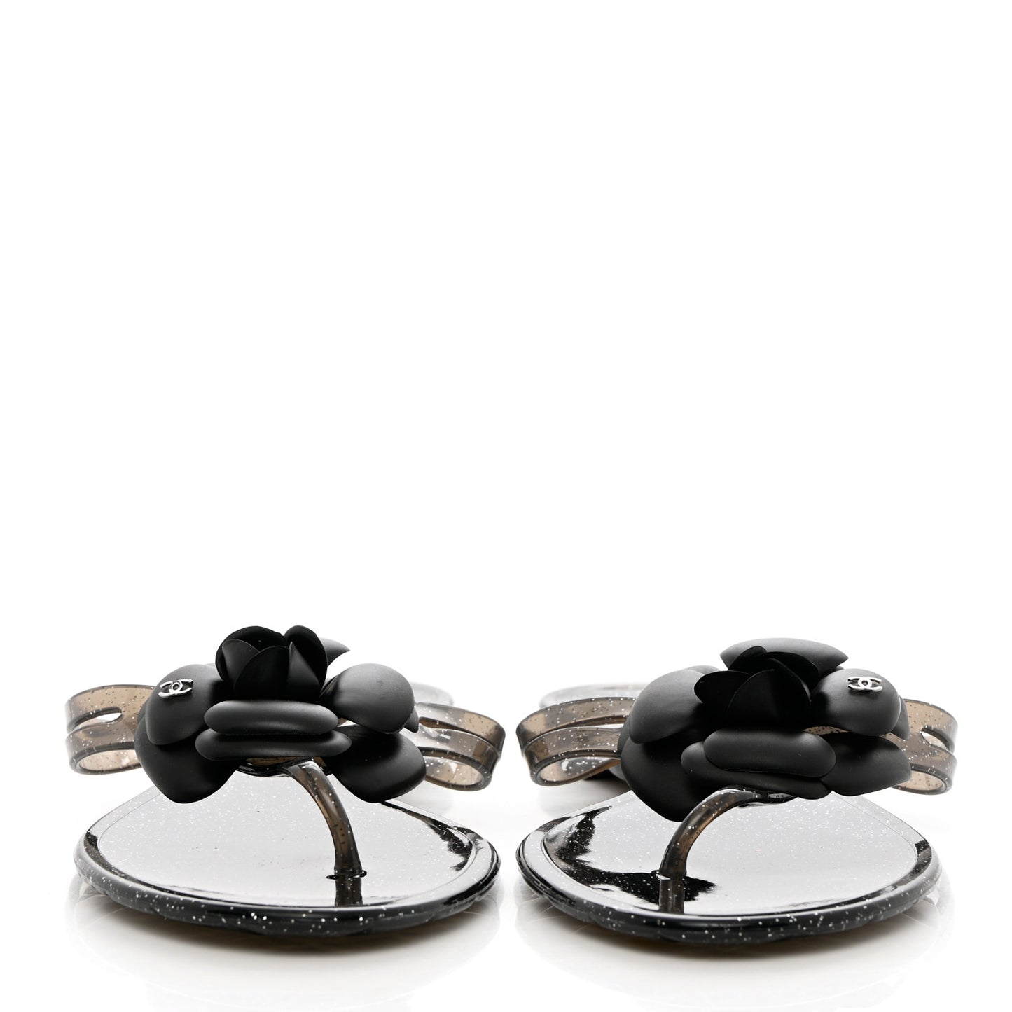 Jelly Quilted Camellia Thong Sandals 41 Black