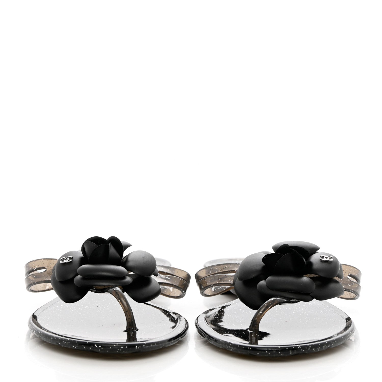 Chanel Jelly Quilted Camellia Thong Sandals 41 Black 2 of 9