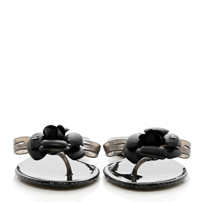 Chanel Jelly Quilted Camellia Thong Sandals 41 Black 2 of 9