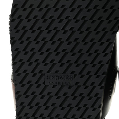 Hermes Calfskin Woolskin Womens Chypre Sandals 37 Black 8 of 9