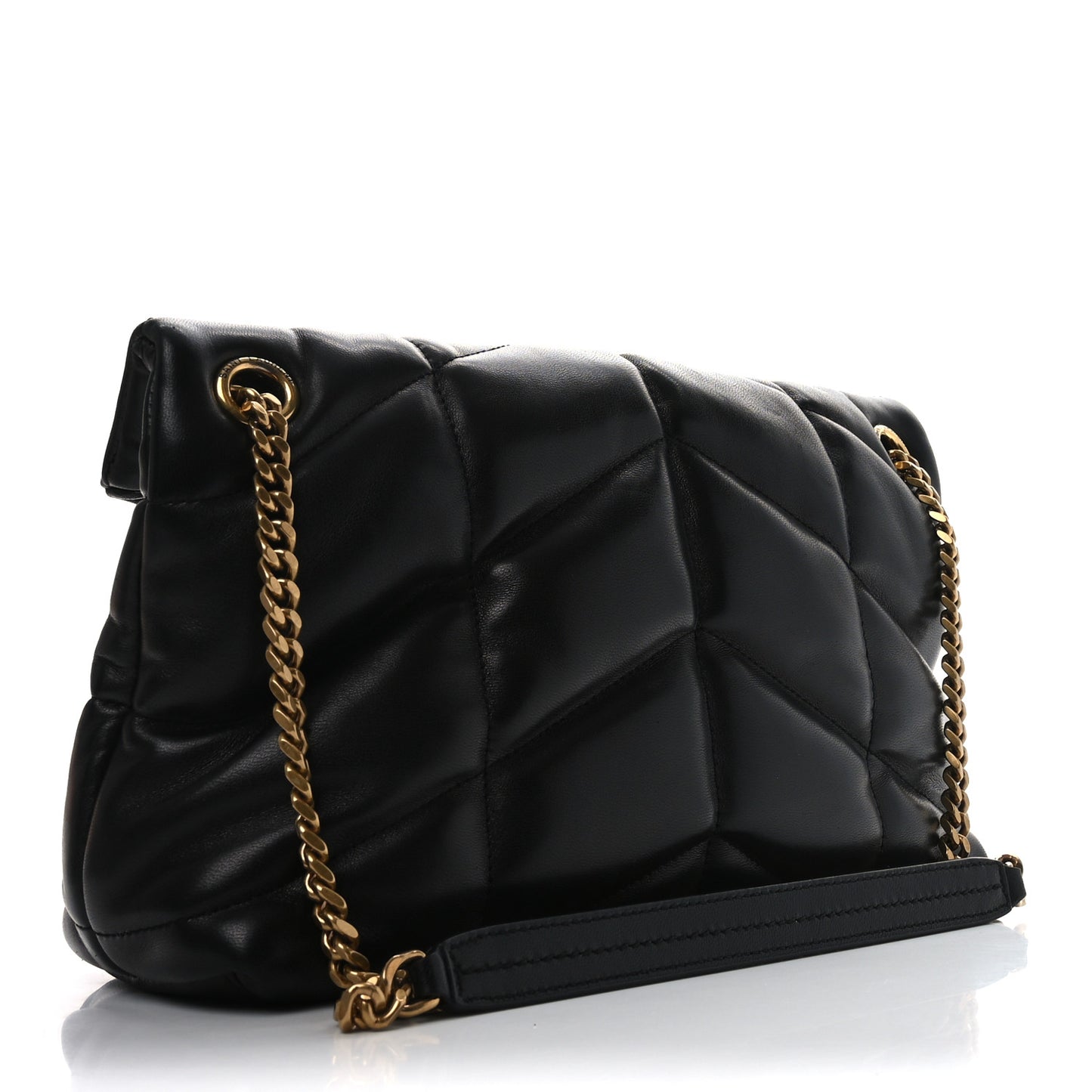Lambskin Quilted Small Loulou Puffer Monogram Chain Satchel Black