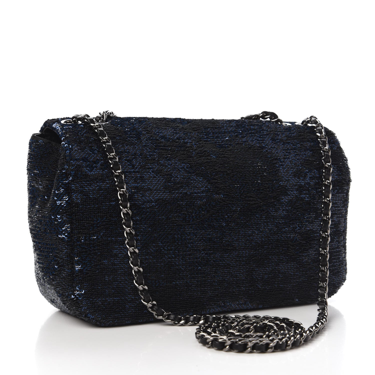 Chanel Sequin Small Single Flap Blue Black 3 of 10