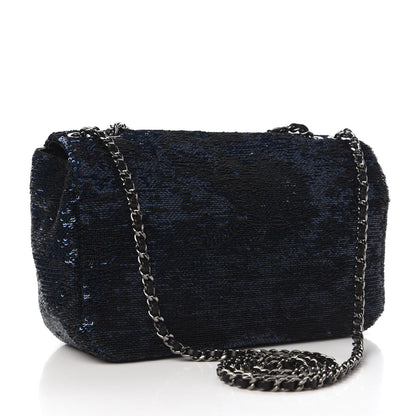 Chanel Sequin Small Single Flap Blue Black 3 of 10