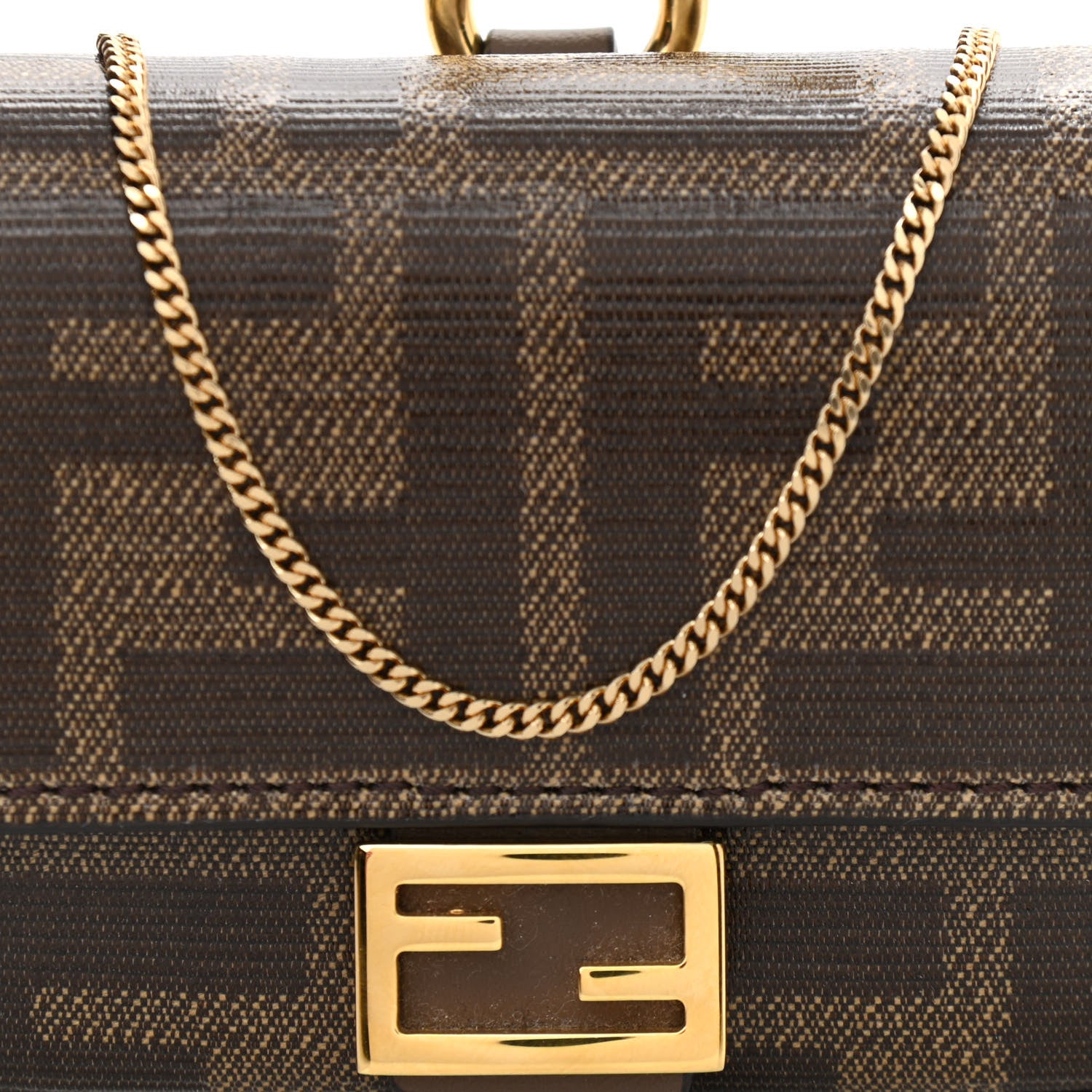 Fendi Glazed Fabric FF 1974 Nano Baguette Charm Mogano Panna 7 of 9