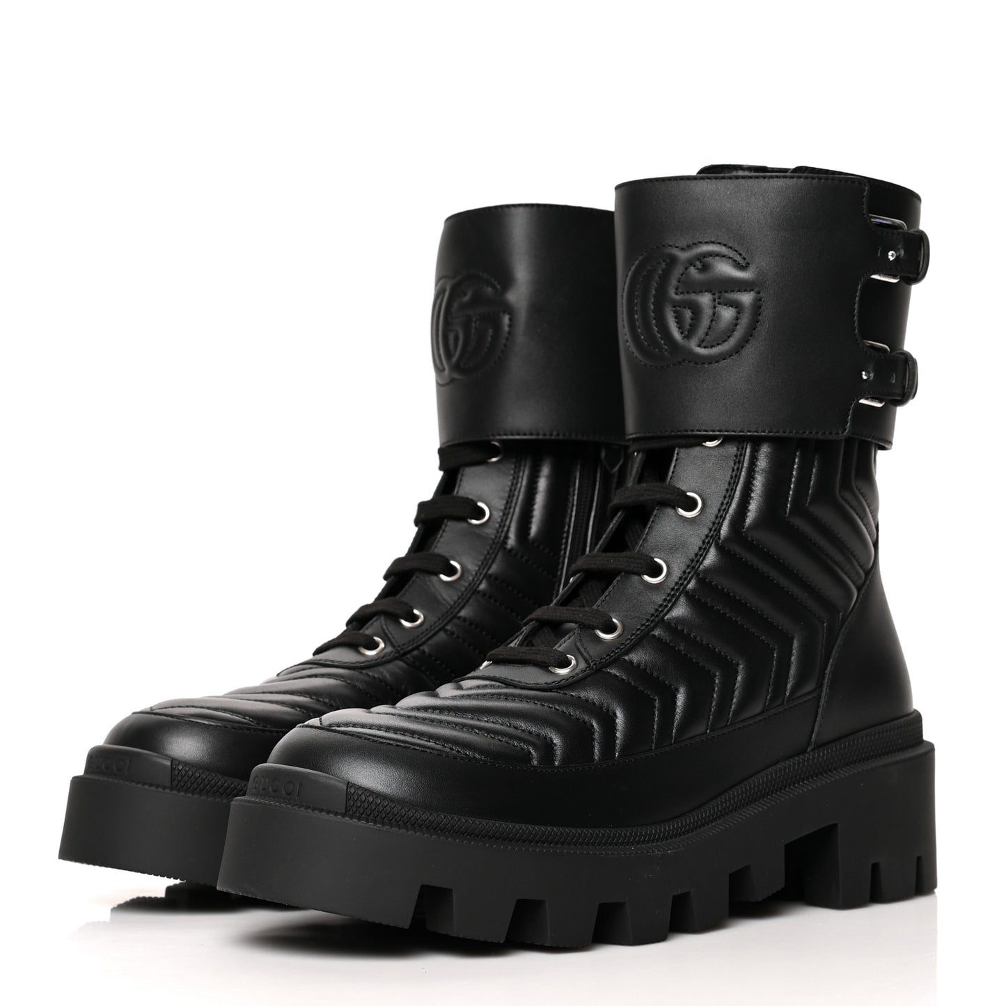 Nappa Frances GG Matelasse Platform Combat Boots 38 Black