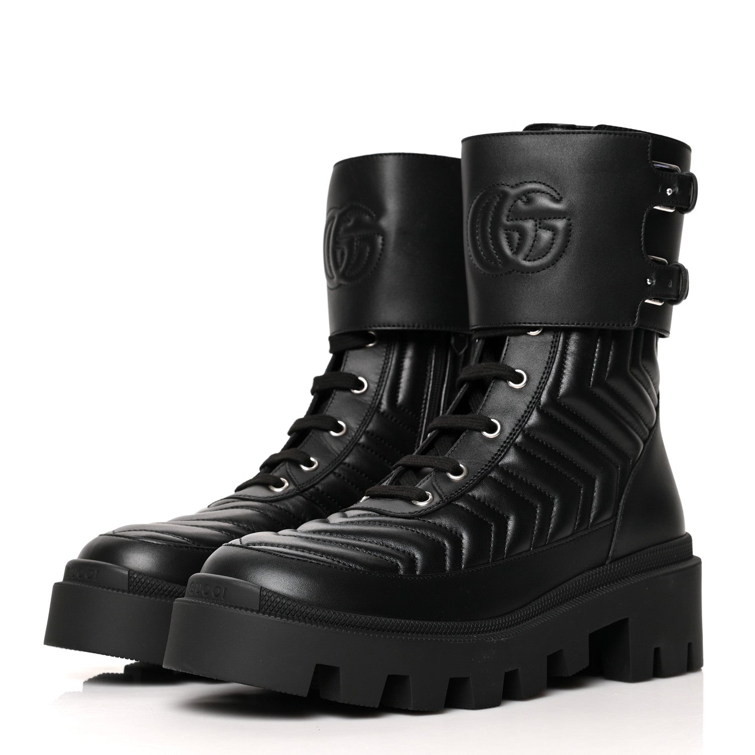 Gucci Nappa Frances GG Matelasse Platform Combat Boots 38 Black 3 of 7
