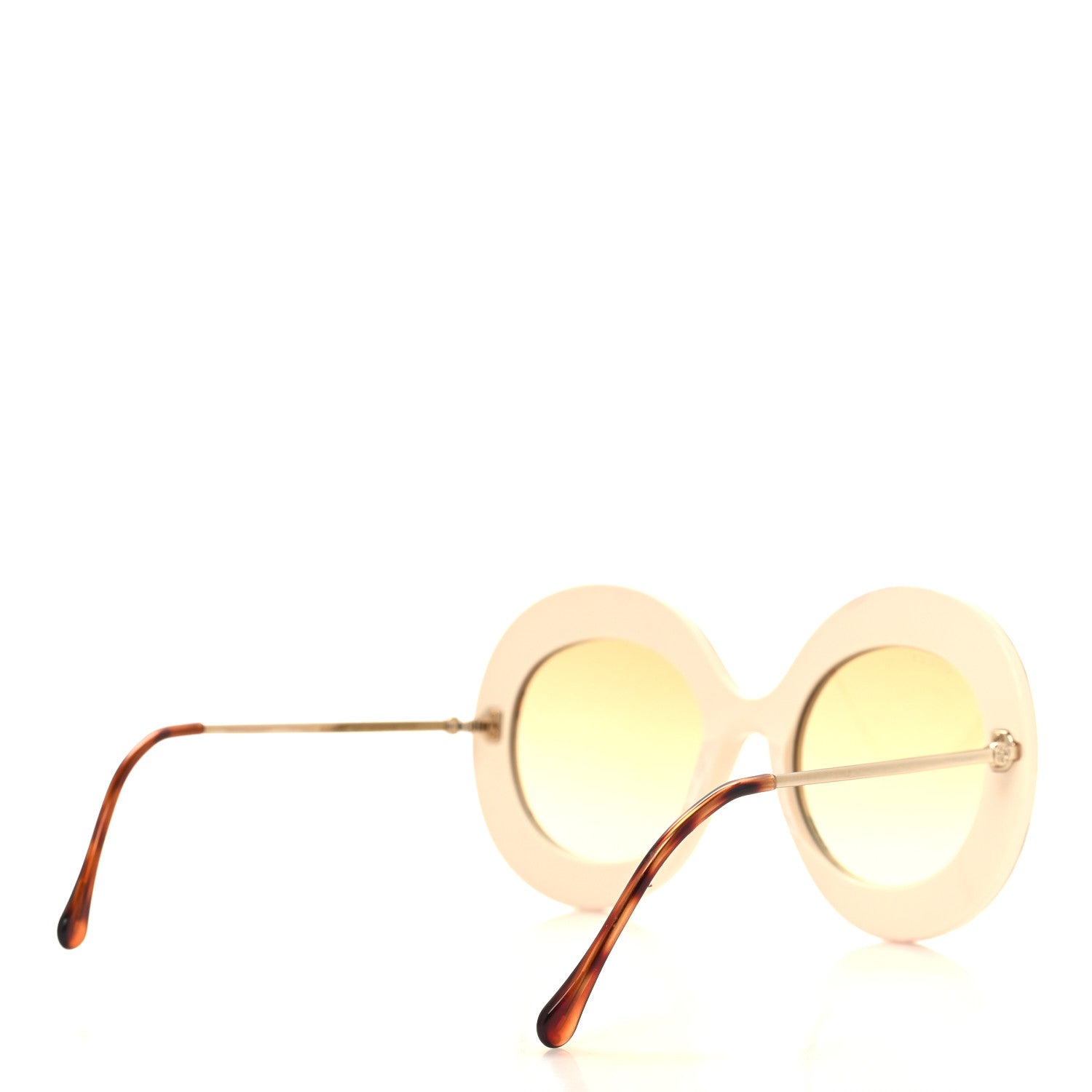 Gucci Metal Acetate Horsebit Print Round Frame Sunglasses GG0894S White Brown 4 of 9