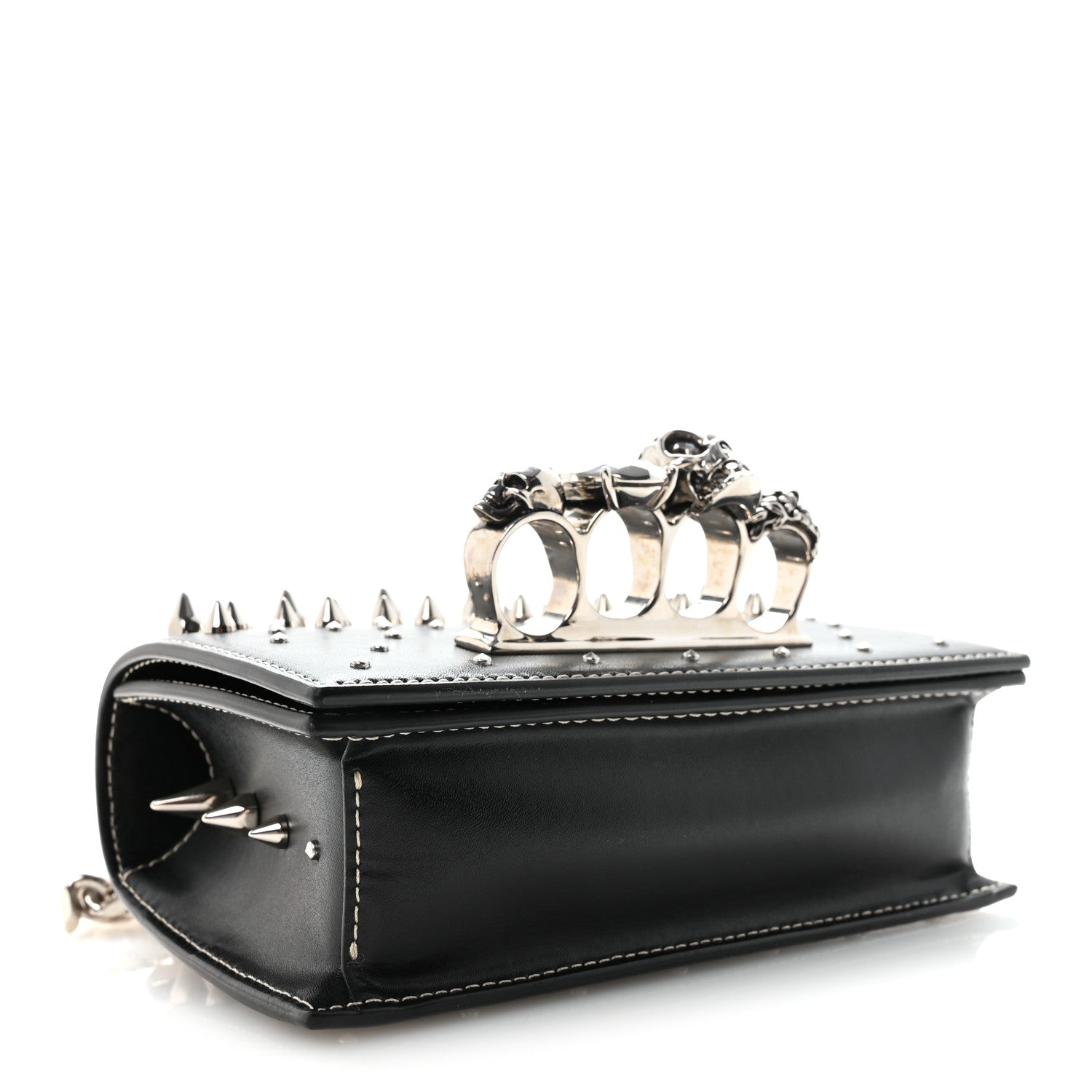 Alexander McQueen Calfskin Spike Studded Knuckle Satchel Black