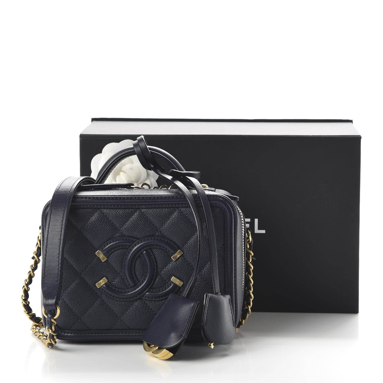 Chanel Caviar Quilted Small CC Filigree Vanity Case Navy 15 of 15