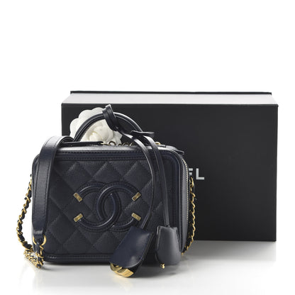 Chanel Caviar Quilted Small CC Filigree Vanity Case Navy 15 of 15