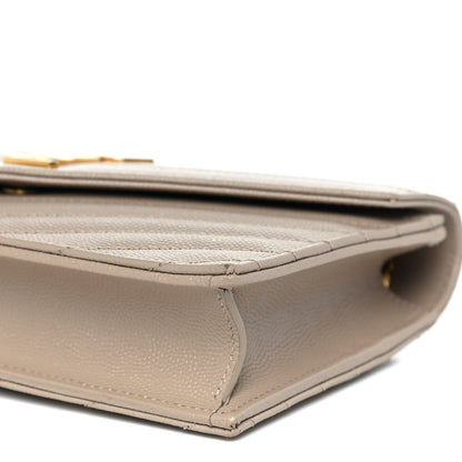 Saint Laurent Grain De Poudre Matelasse Chevron Monogram Envelope Chain Wallet Taupe 9 of 10