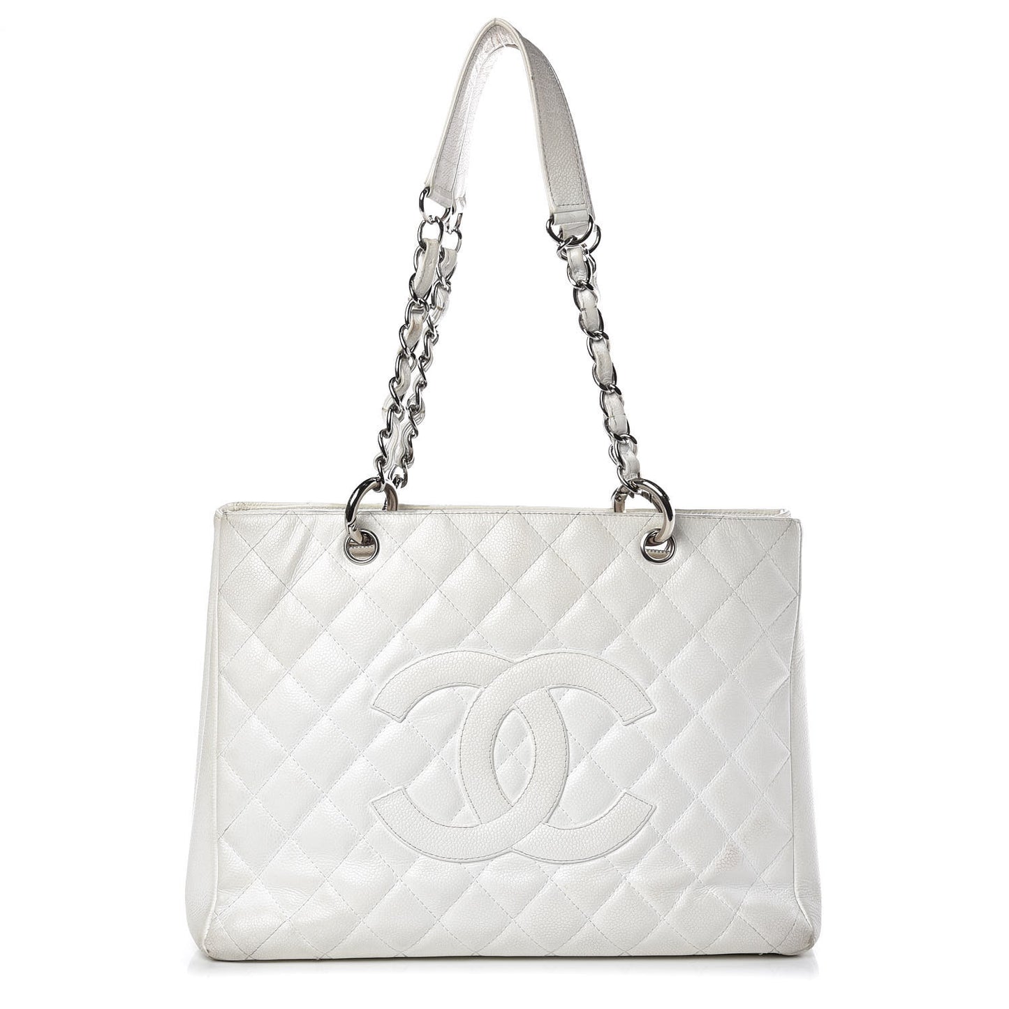 Caviar Quilted Grand Shopping Tote GST White