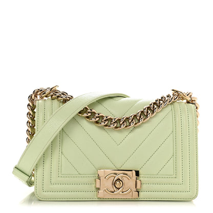 Chanel Caviar Chevron Quilted Small Boy Flap Light Green 1 of 11