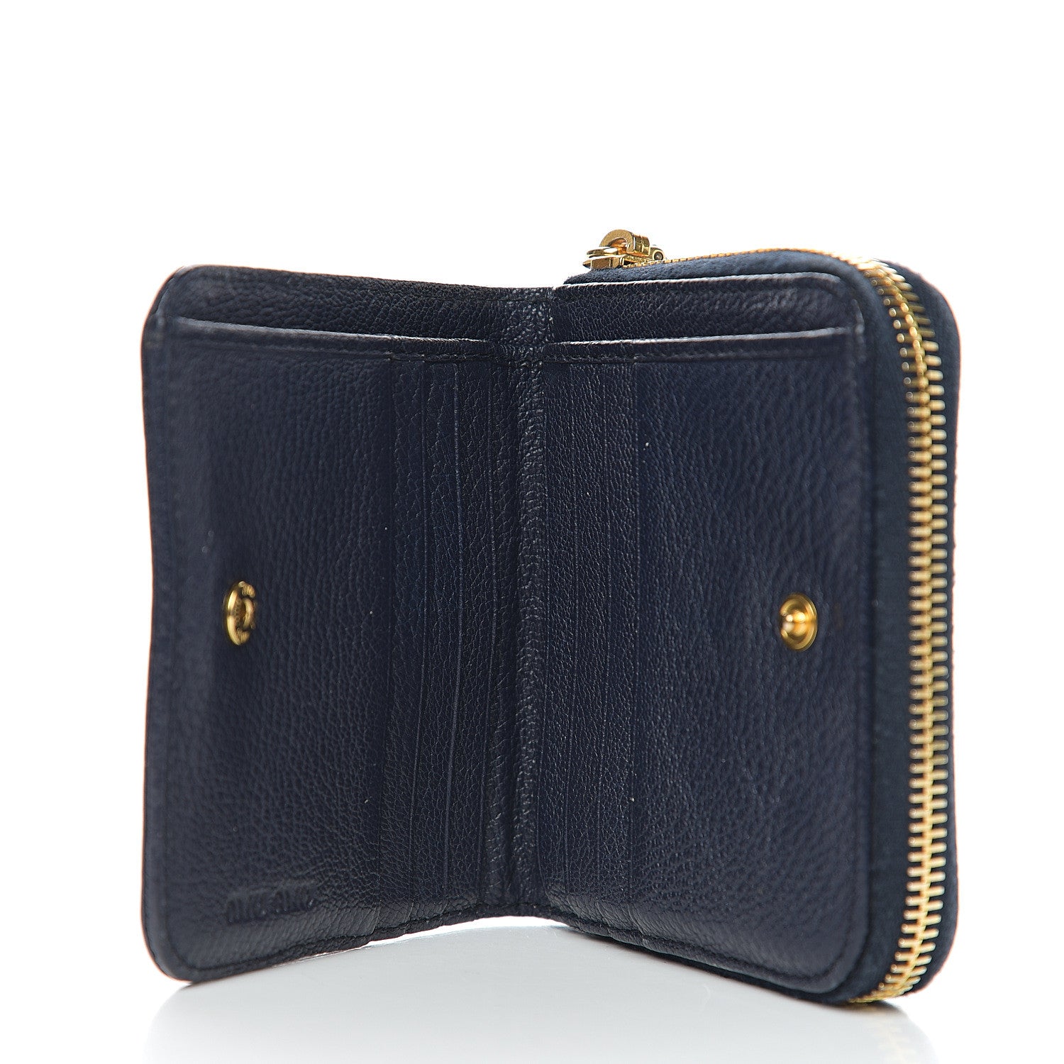 Miu Miu Goatskin Madras Zip Compact Wallet Navy 4 of 7