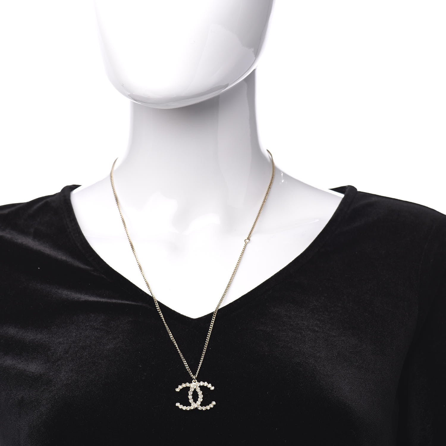 Chanel Crystal CC Pendant Necklace Gold 2 of 5
