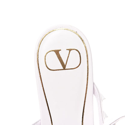 Valentino Garavani Calfskin Rockstud Wraparound Sandals 37.5 White 6 of 9