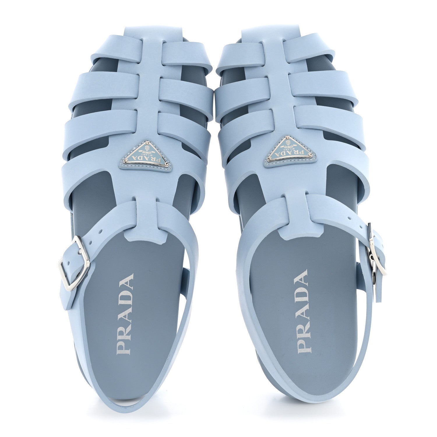 Prada Foam Rubber Metal Triangle Logo Cage Sandals 40 Cielo 2 of 10