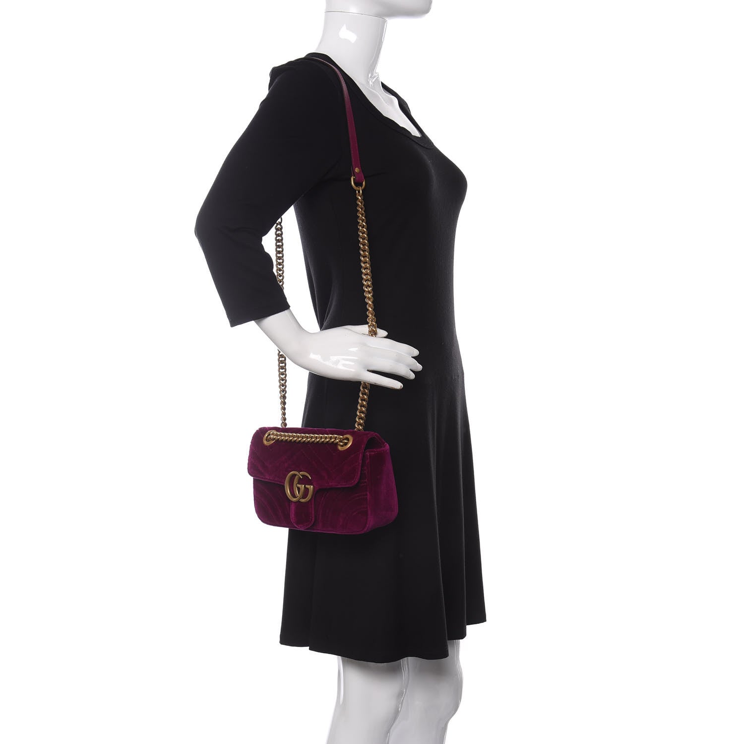 Gucci Velvet Matelasse Mini GG Marmont Shoulder Bag Fuchsia Violet Cyclamen 2 of 10