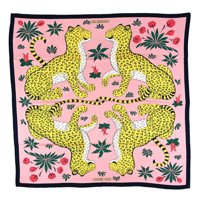 Hermes Cashmere Silk Les Leopards Shawl 140 Marine Rose Buvard 1 of 5
