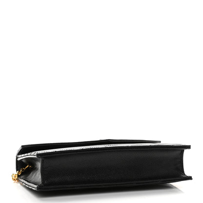 Saint Laurent Grain De Poudre Matelasse Chevron Monogram Envelope Chain Wallet Black 4 of 10