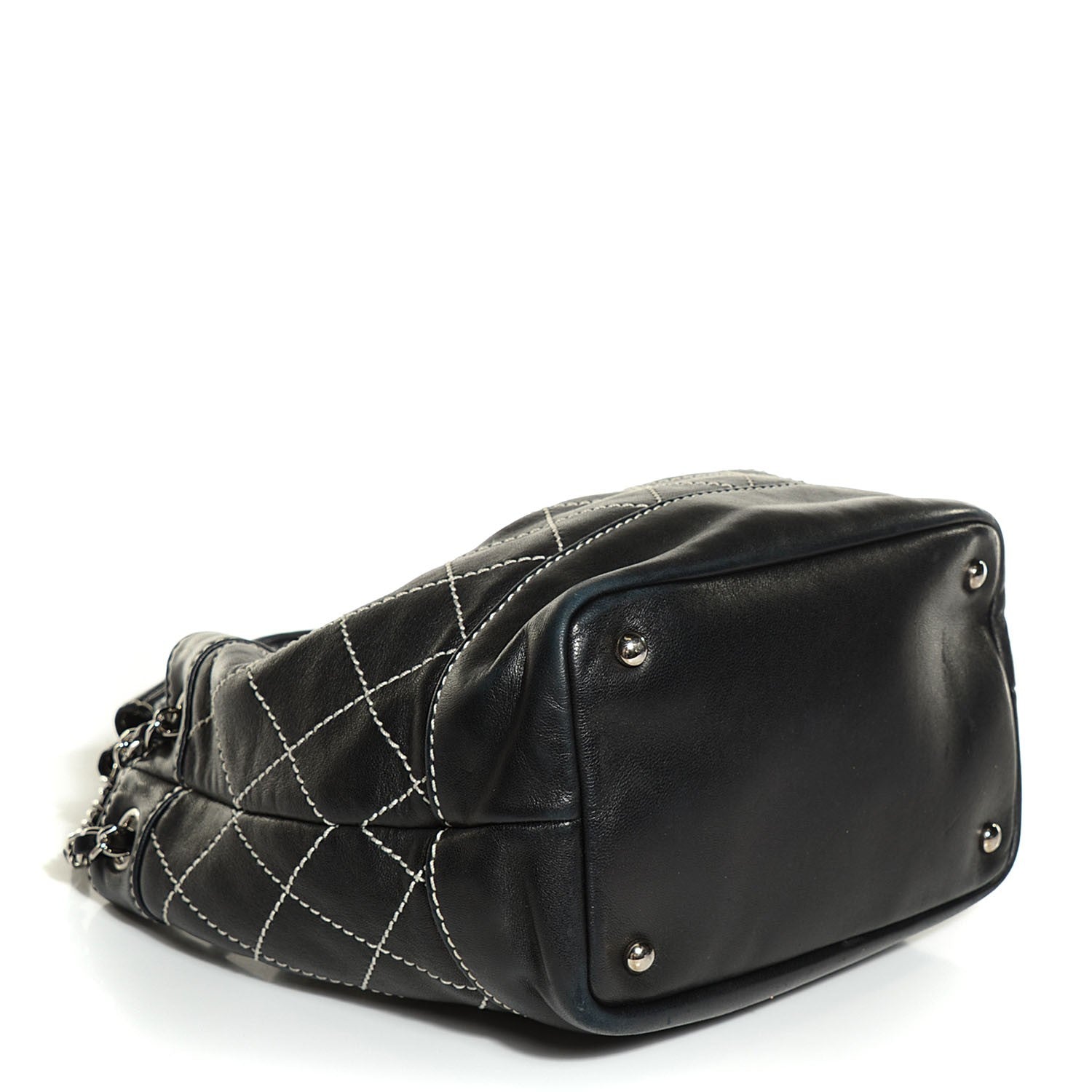Chanel Lambskin Wild Stitch Drawstring Tote Black 4 of 7