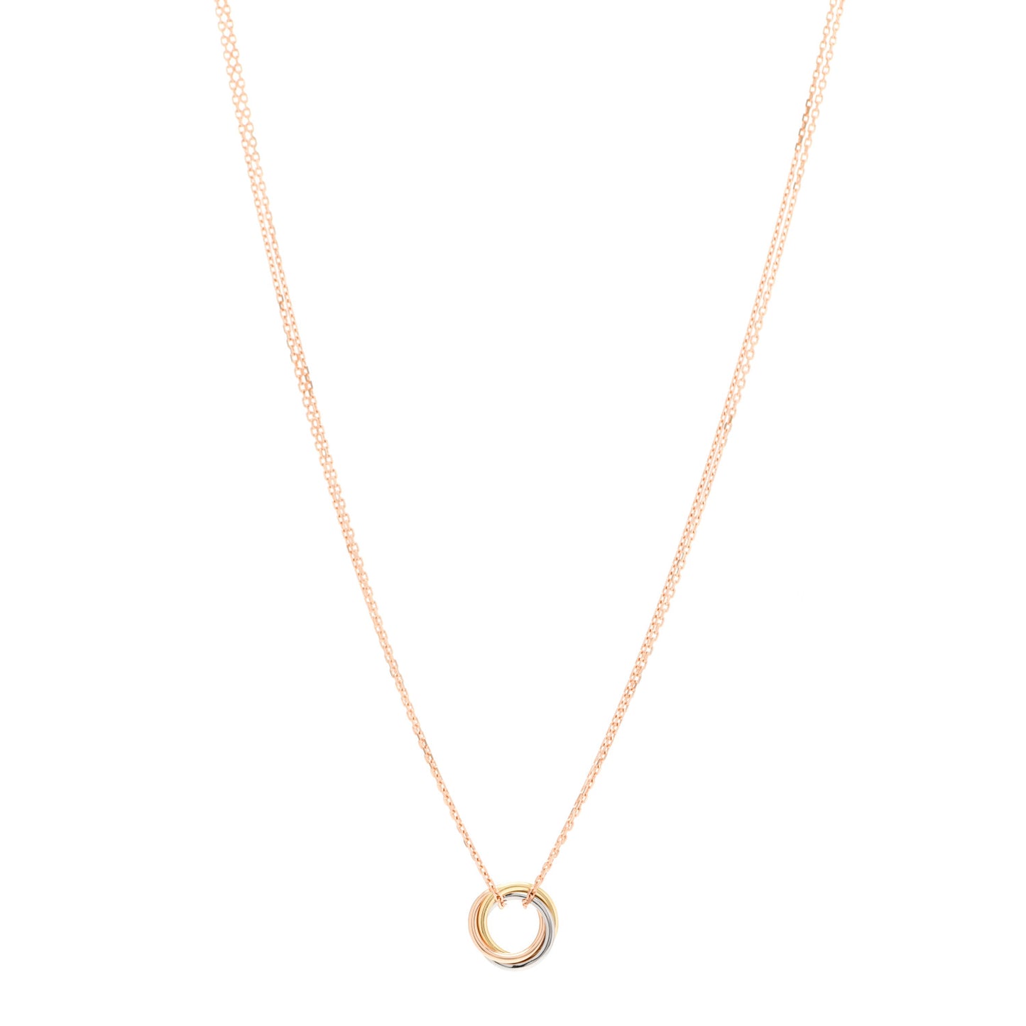 18K Pink Yellow White Gold Trinity Double Chain Pendant Necklace