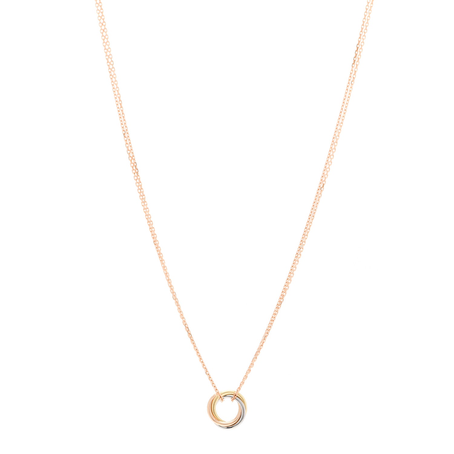 Cartier 18K Pink Yellow White Gold Trinity Double Chain Pendant Necklace 1 of 6