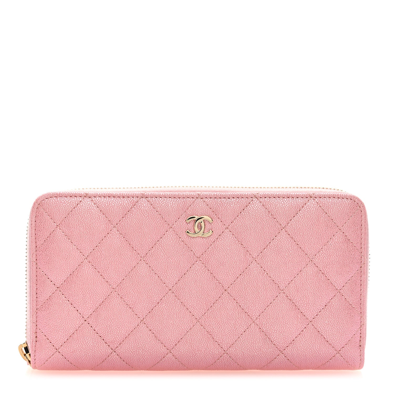 Chanel Metallic Caviar Quilted Large Gusset Zip Around Wallet Pink 1 of 7