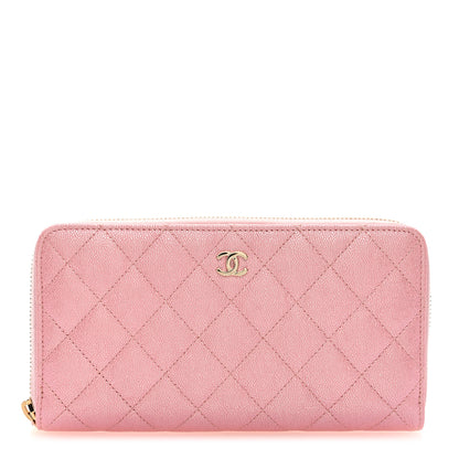 Chanel Metallic Caviar Quilted Large Gusset Zip Around Wallet Pink 1 of 7