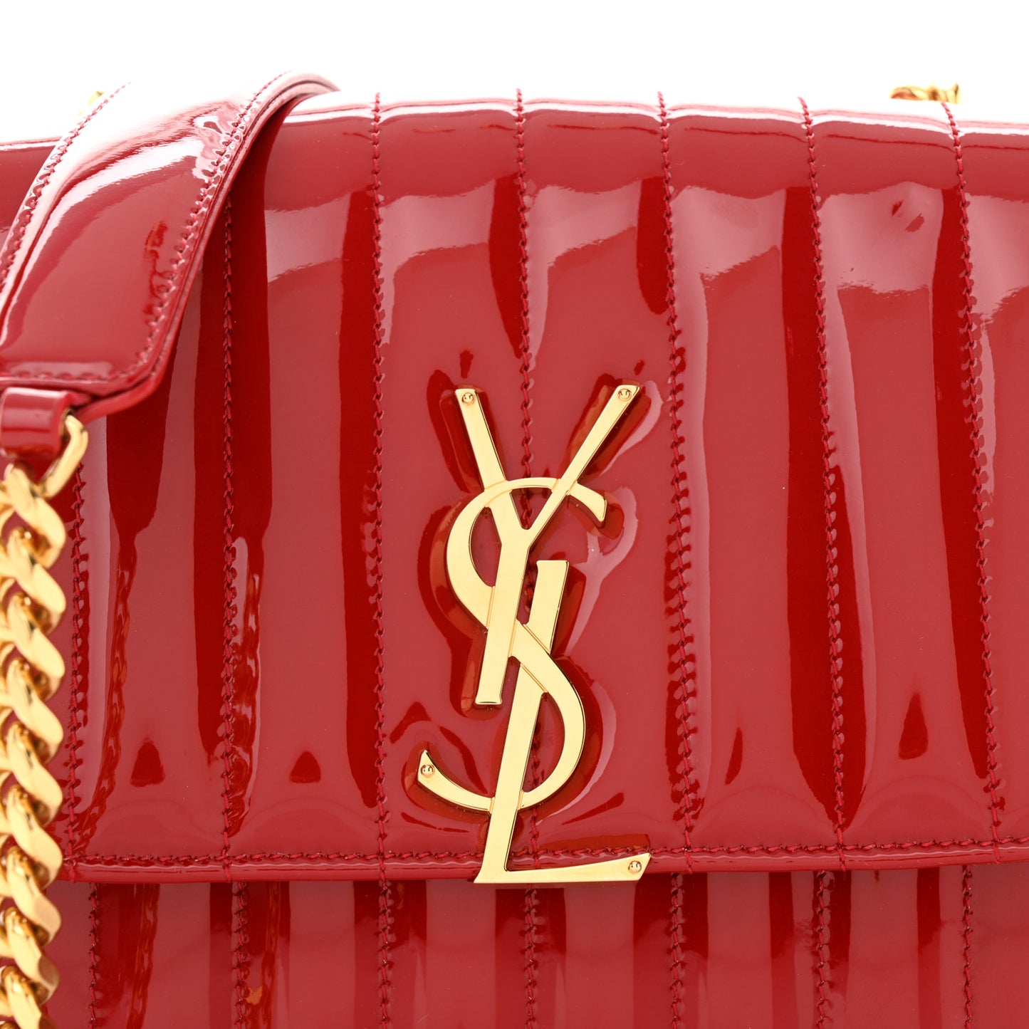 Patent Calfskin Matelasse Medium Vicky Chain Bag Rouge Eros