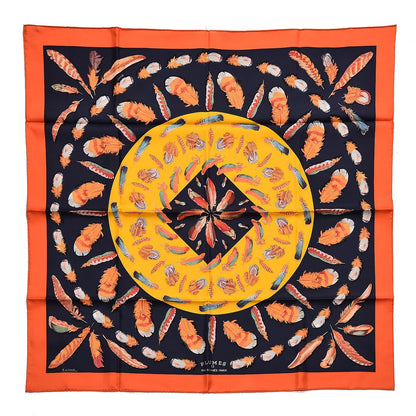 Hermes Silk Plumes II Scarf 90 Capucine Marine Jaune D'Or 1 of 7