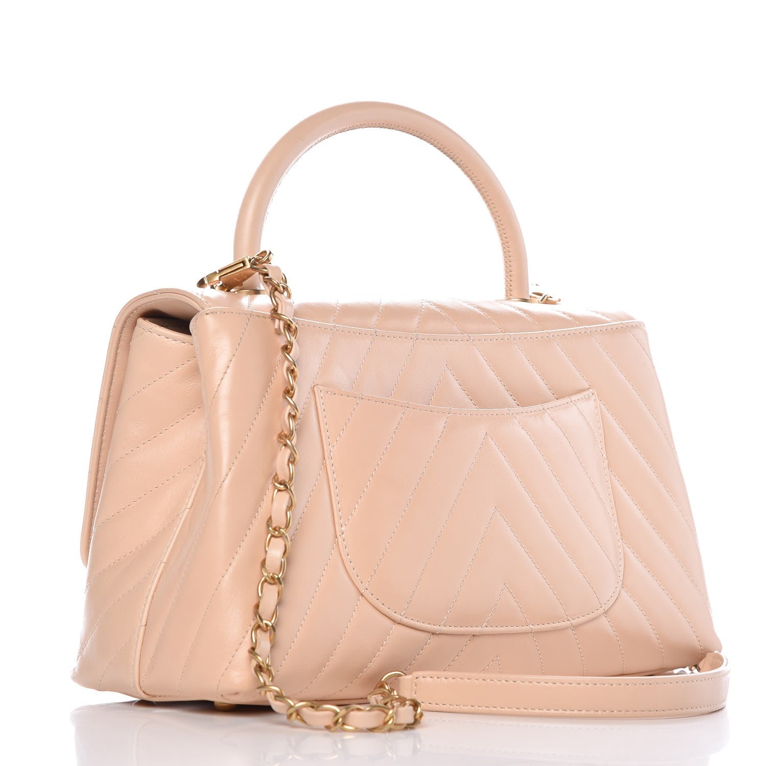 Chanel Calfskin Chevron Quilted Small Coco Handle Flap Light Beige 3 of 13