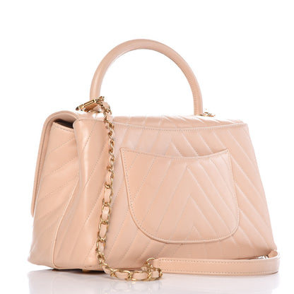 Chanel Calfskin Chevron Quilted Small Coco Handle Flap Light Beige 3 of 13