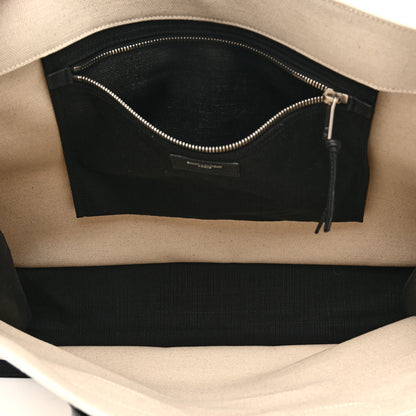 Saint Laurent Linen Calfskin Rive Gauche Tote White Black 5 of 10
