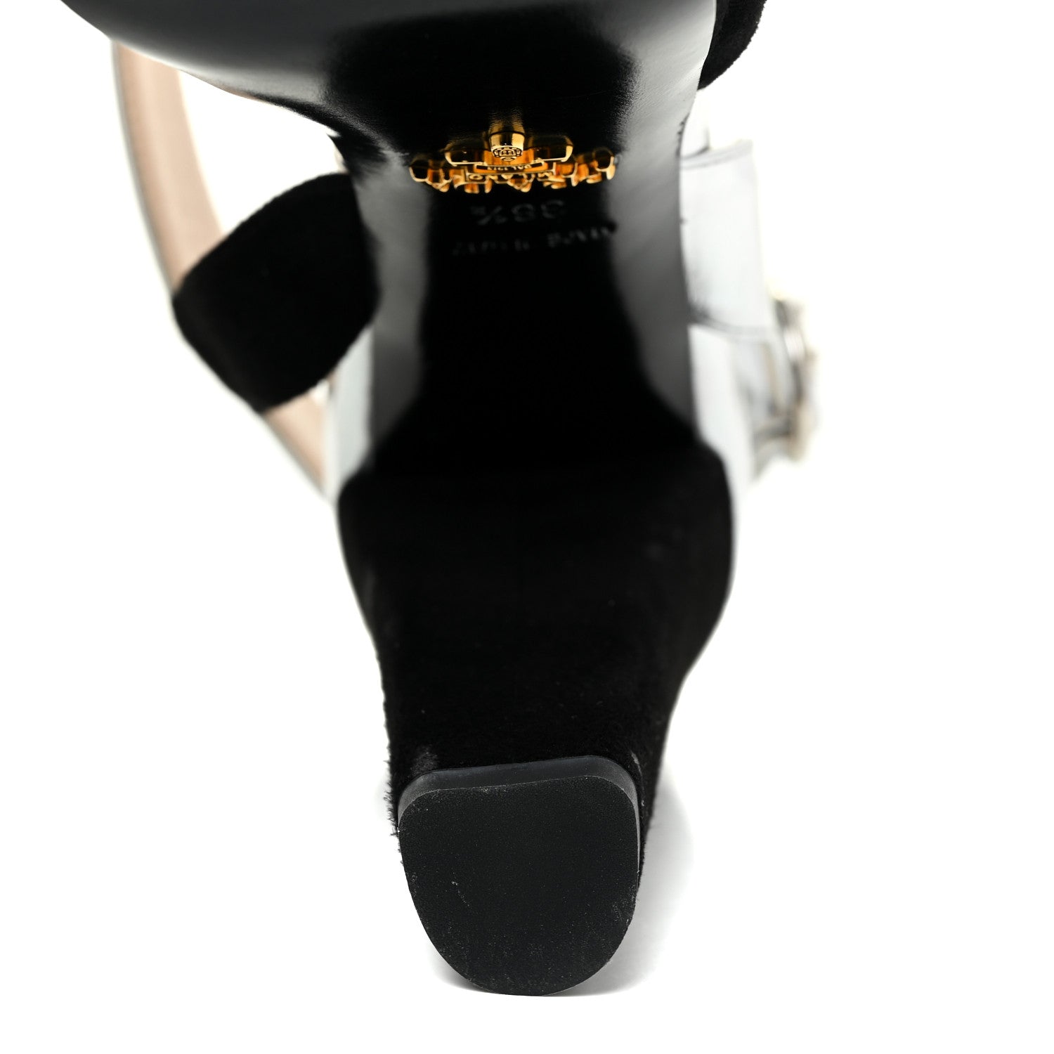 Prada Metallic Calfskin Suede Heel Sandals 38.5 Silver Black 9 of 16