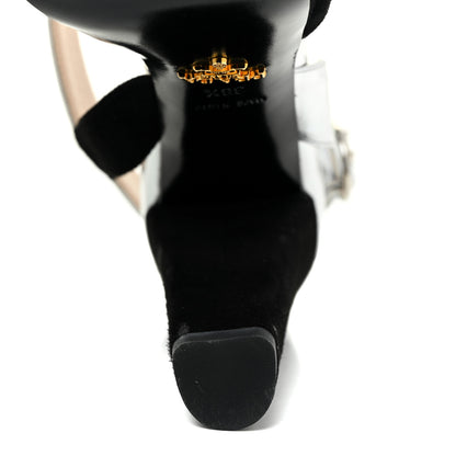 Prada Metallic Calfskin Suede Heel Sandals 38.5 Silver Black 9 of 16