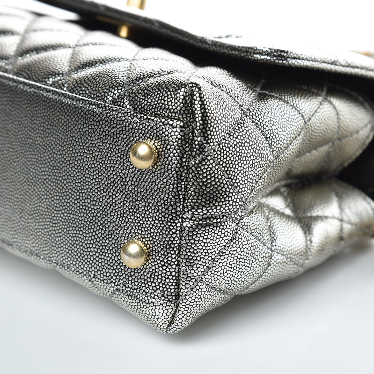 Metallic Caviar Quilted Mini Coco Handle Flap Silver