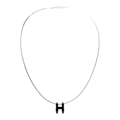 Hermes Lacquered Silver Pop H Pendant Necklace Black 2 of 5
