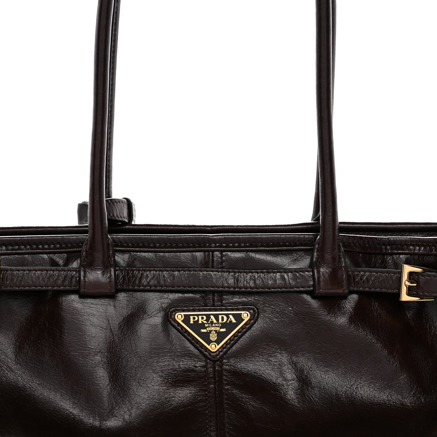 Glossy Calfskin Triangle Medium Bonnie Shoulder Bag Dark Brown