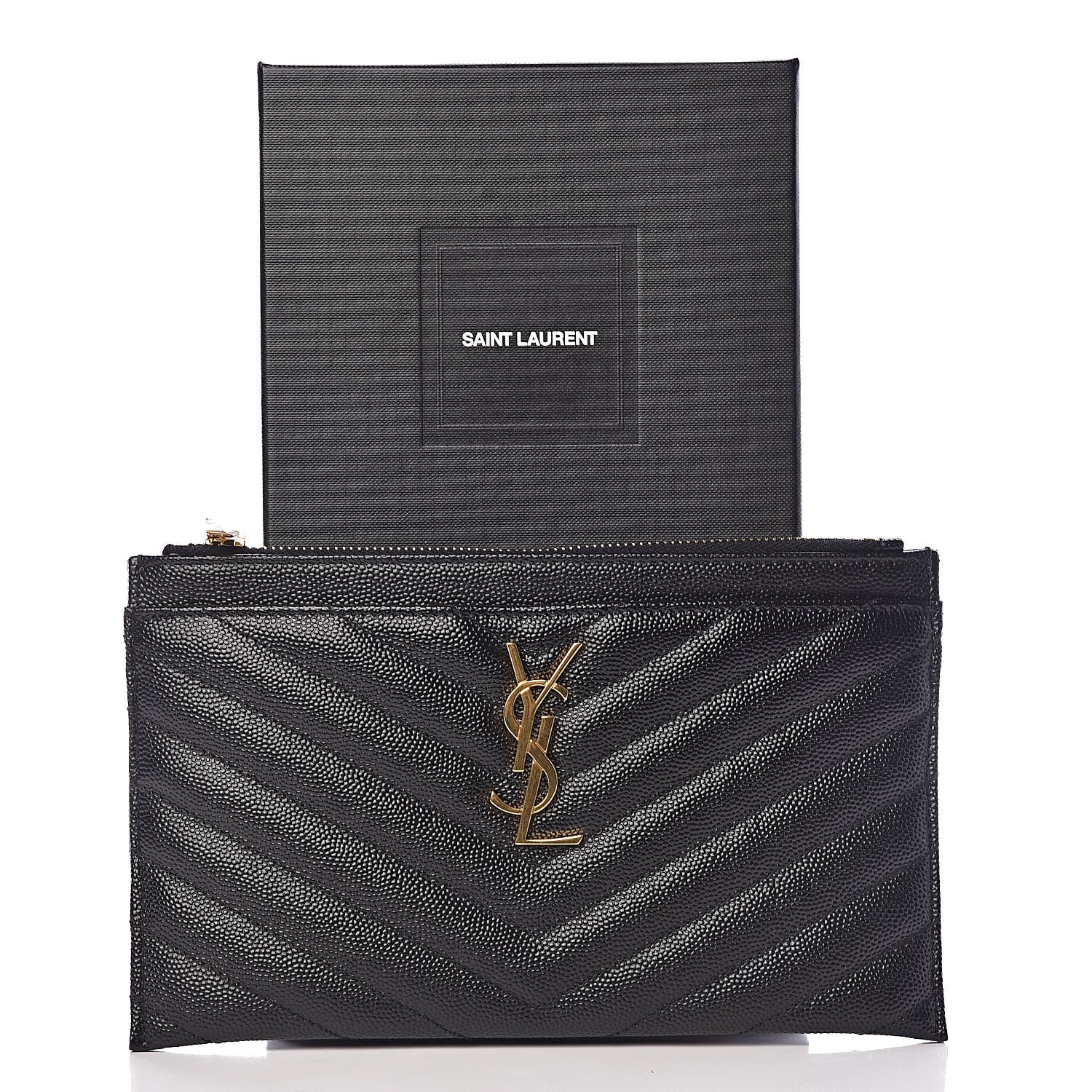 Saint Laurent Grain De Poudre Chevron Monogram Bill Pouch Black 9 of 9