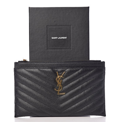 Saint Laurent Grain De Poudre Chevron Monogram Bill Pouch Black 9 of 9