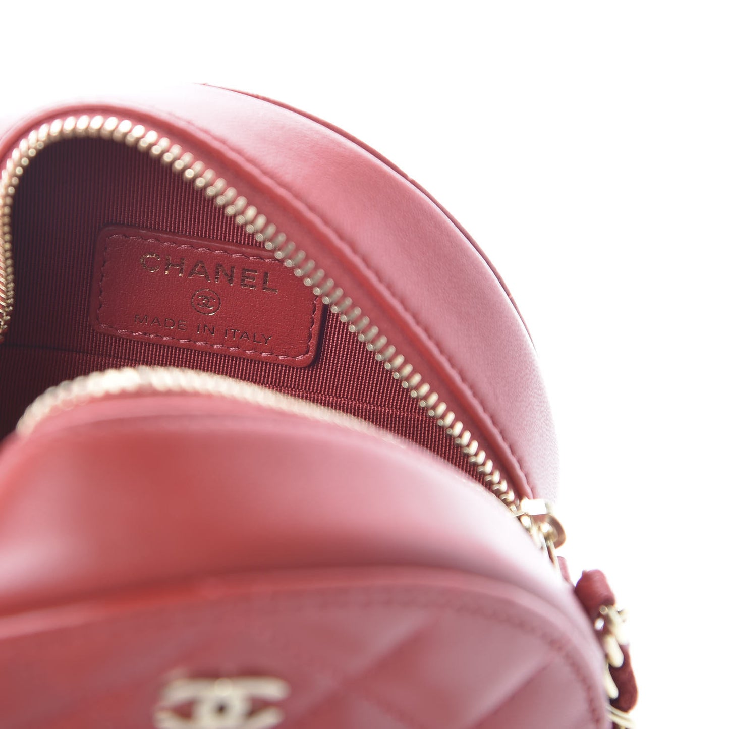 Lambskin Quilted Round Clutch With Chain Red