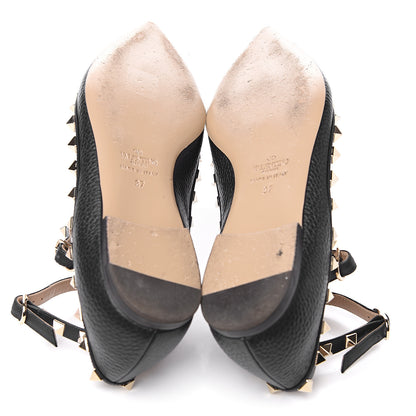 Valentino Garavani Pebbled Calfskin Rockstud Cage Ballerina Flats 37 Black 5 of 10