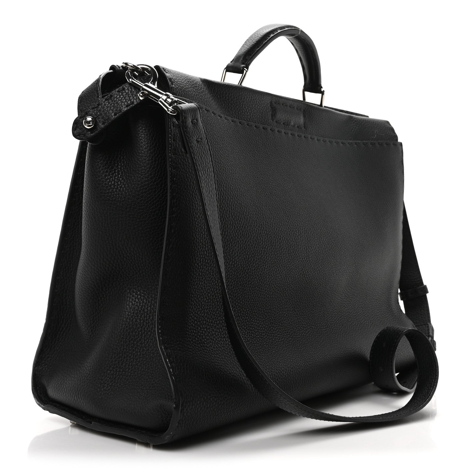 Fendi Cuoio Romano Selleria Metal Stitch Large Mens Peekaboo Iconic Essential Satchel Black 3 of 9